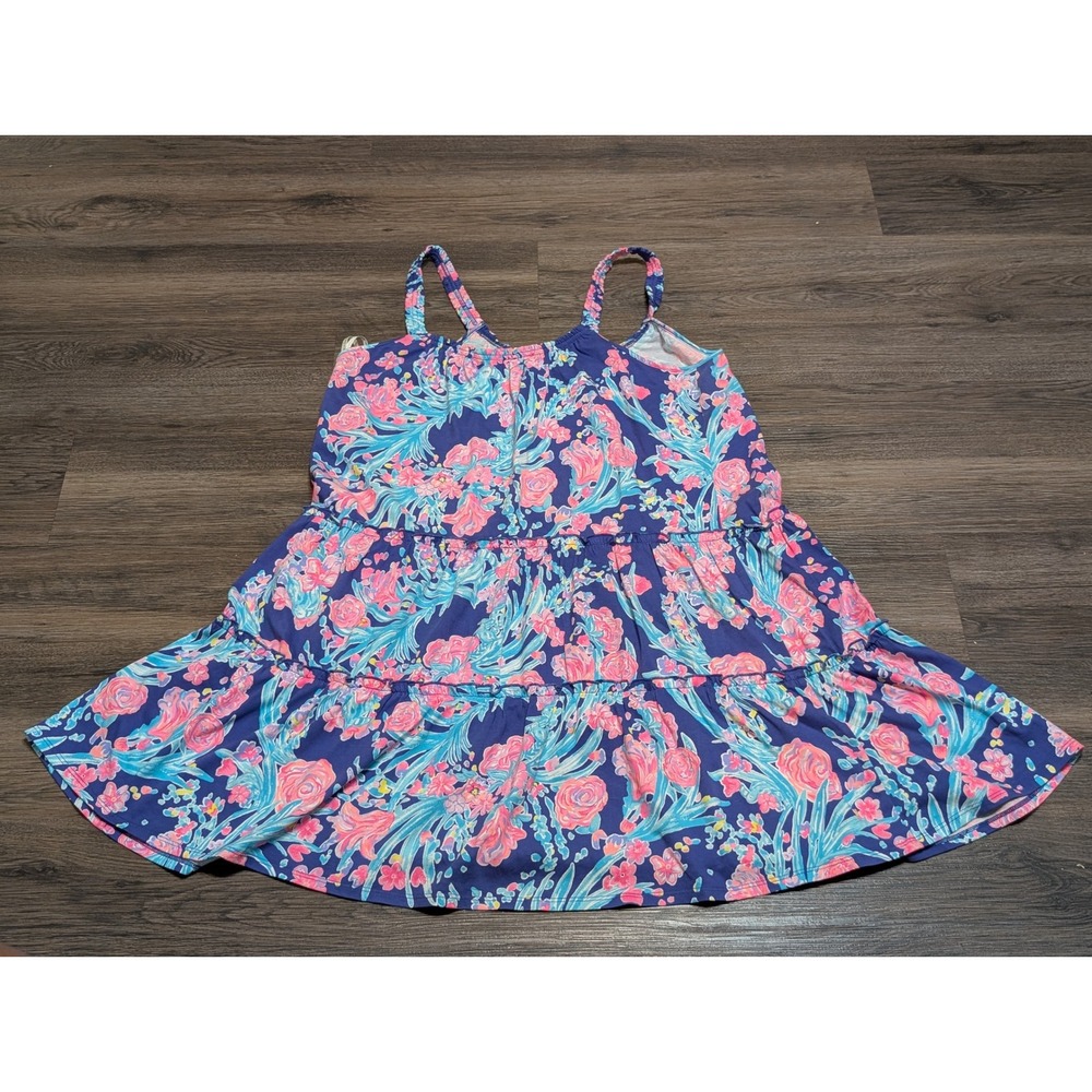 Lilly Pulitzer‎ Loro Dress Pink and Blue Floral tiered swing Dress Size Medium